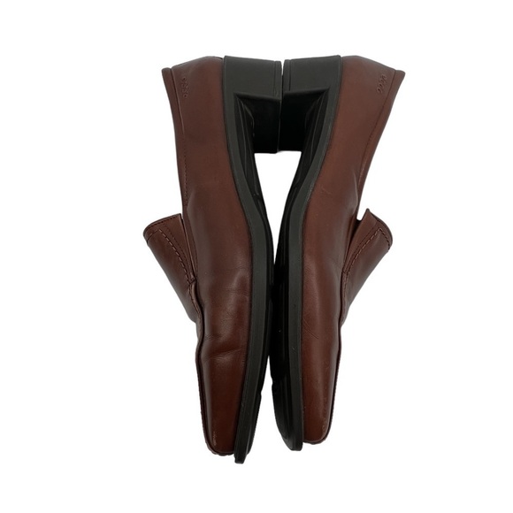 ECCO Brown Leather Square Toe Block Heel Loafers Size 38 Women's - Picture 7 of 9